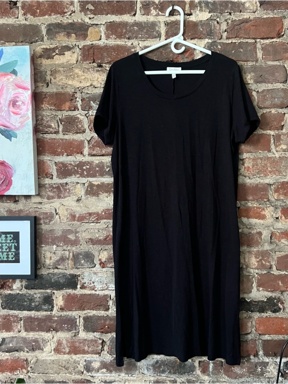 Jessica Simpson Black Short-Sleeve Midi Scoop Neck Dress